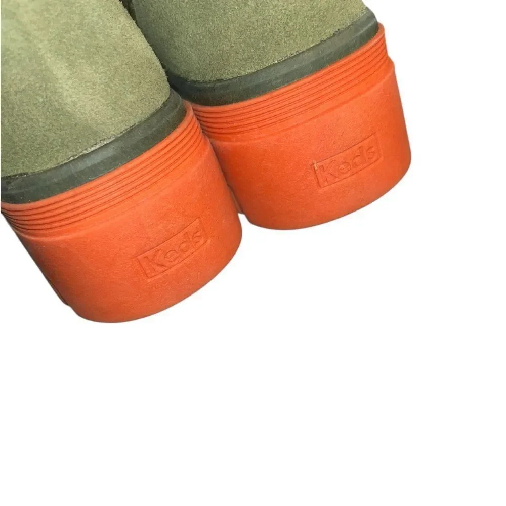 Keds Quilted Green High-Tops with Vibrant Orange Soles(Size 9)